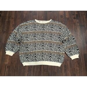 Vintage 90s Chaus Sport Geometric Crewneck Sweater Mens Small Animal‎ Pullover
